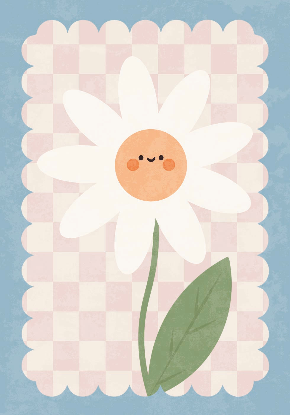 Smiley-Blume auf pastellkariertem Hintergrund Poster - Posterbox.dk