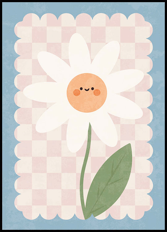 Smiley-Blume auf pastellkariertem Hintergrund Poster - Posterbox.dk