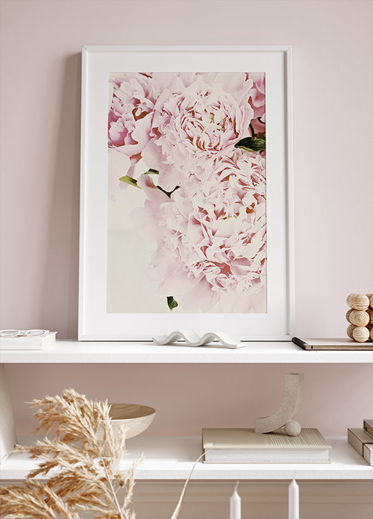 ein Bild einer rosa Blume auf einem Regal