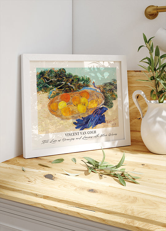 Stillleben mit Orangen und Zitronen mit blauen Handschuhen von Vincent van Gogh Poster - Posterbox.dk