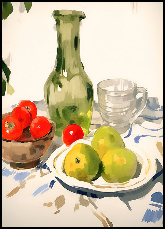 Poster „Stillleben mit Birnen und Tomaten, sonniger Küchentisch“ – Posterbox.dk