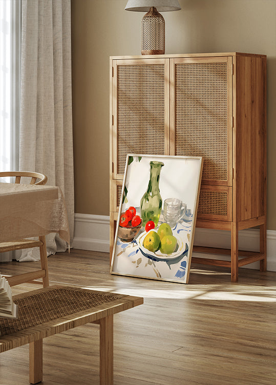 Poster „Stillleben mit Birnen und Tomaten, sonniger Küchentisch“ – Posterbox.dk