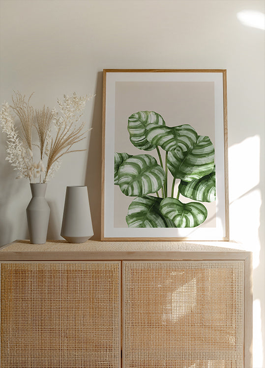 Gestreiftes botanisches Poster mit grünen Blättern - Posterbox.dk