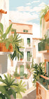 Poster „Sonnenbeschienene Balkone, mediterraner Innenhof“ – Posterbox.dk
