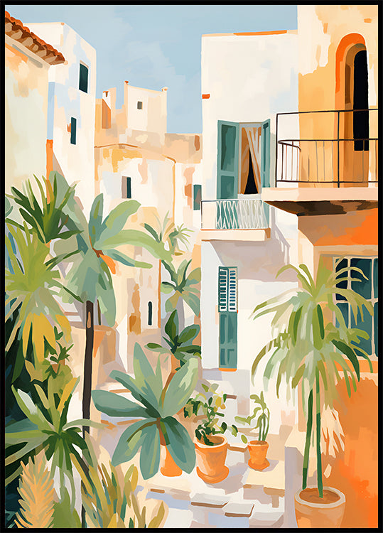 Poster Sonnendurchfluteter Innenhof, mediterrane Terrasse - Posterbox.dk
