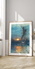 Sonnenuntergang über dem Teich mit Störchen Poster - Posterbox.dk
