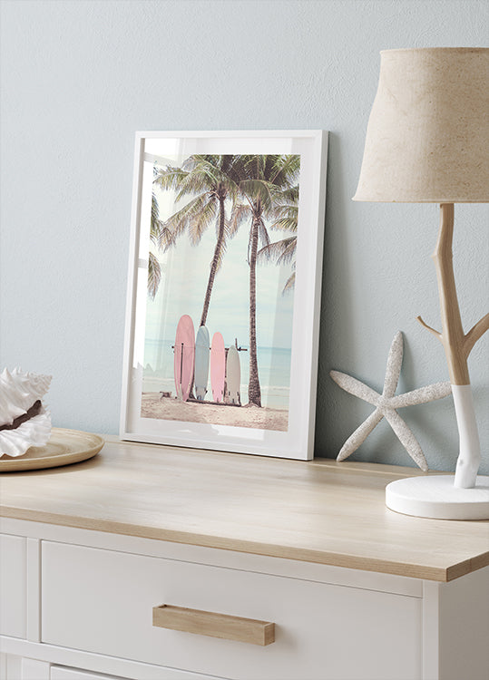 Surfbretter unter Palmen Poster - Posterbox.dk