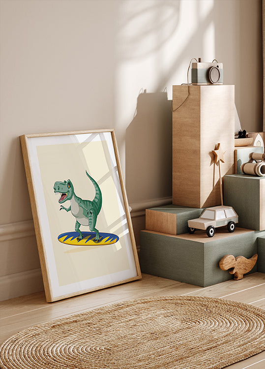 Surfendes T-Rex-Poster - Posterbox.dk