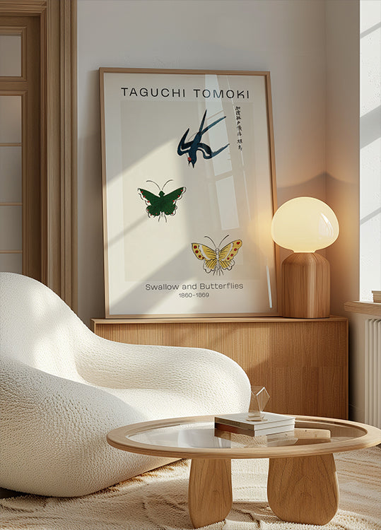 Schwalbe und Schmetterlinge, Taguchi Tomoki 1860–1869 Poster - Posterbox.dk