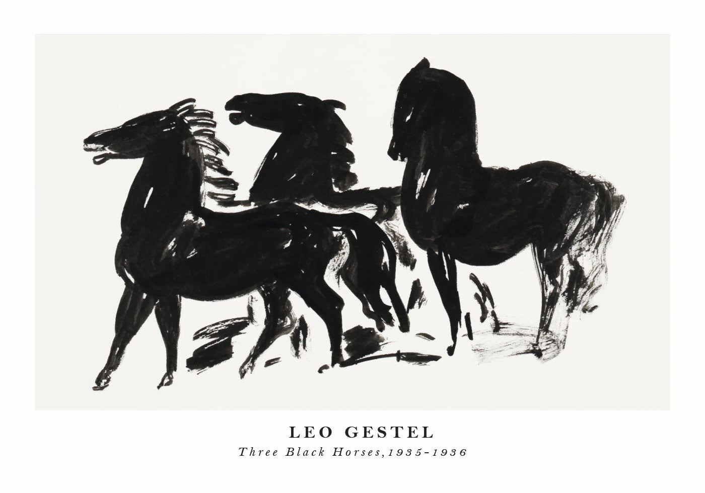 Drei schwarze Pferde, dynamische Tuscheskizze von Leo Gestel 1935–1936 Poster – Posterbox.dk