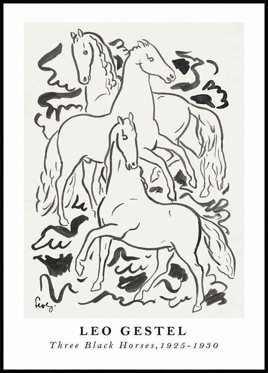 Drei schwarze Pferde, Leo Gestel Poster - Posterbox.dk