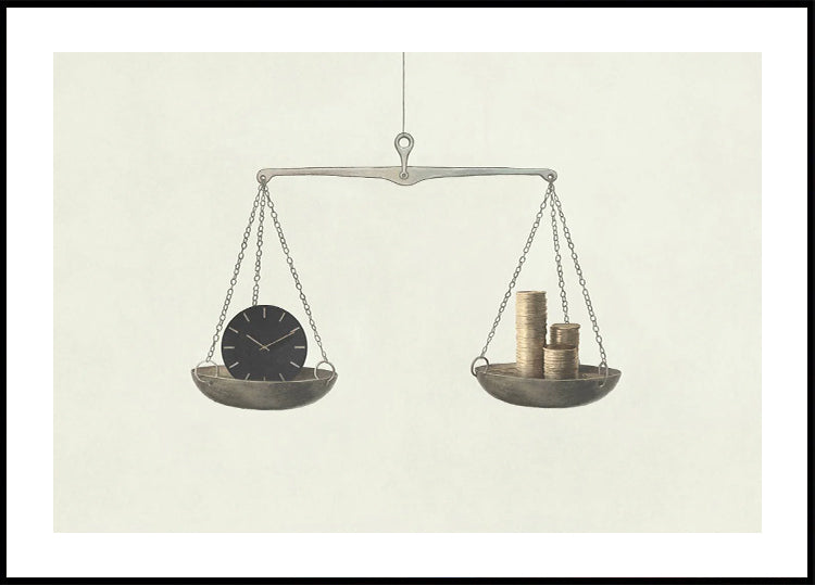 Zeit oder Geld, surreales Waage-Poster - Posterbox.dk