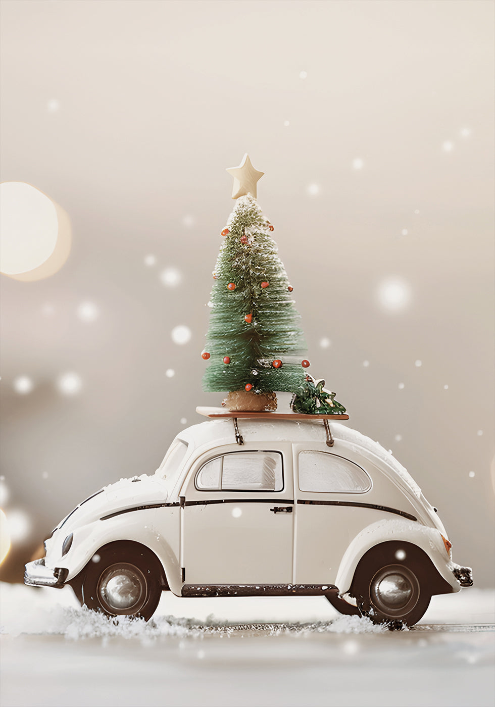ein weißes Auto mit einem Weihnachtsbaum darauf