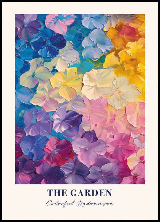 ein Gemälde mit bunten Blumen mit der Aufschrift „The Garden“.