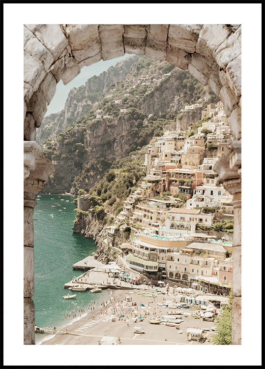 Poster mit Blick auf die Amalfiküste und ein mediterranes Dorf - Posterbox.dk