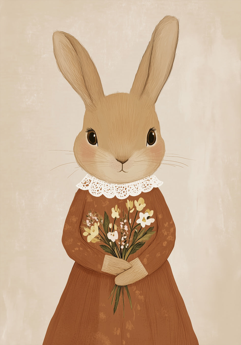 Vintage Hase mit Blumen Poster - Posterbox.dk