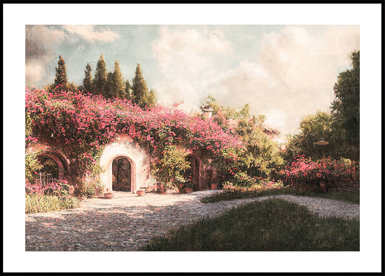 Poster „Vintage Blumenhof, romantische Natur“ - Posterbox.dk