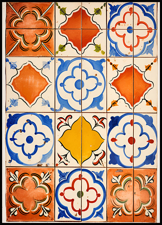 Poster mit mediterranen Vintage-Fliesen und buntem Keramikmuster - Posterbox.dk