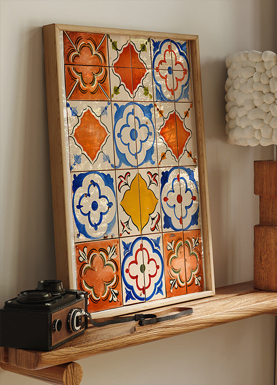 Poster mit mediterranen Vintage-Fliesen und buntem Keramikmuster - Posterbox.dk