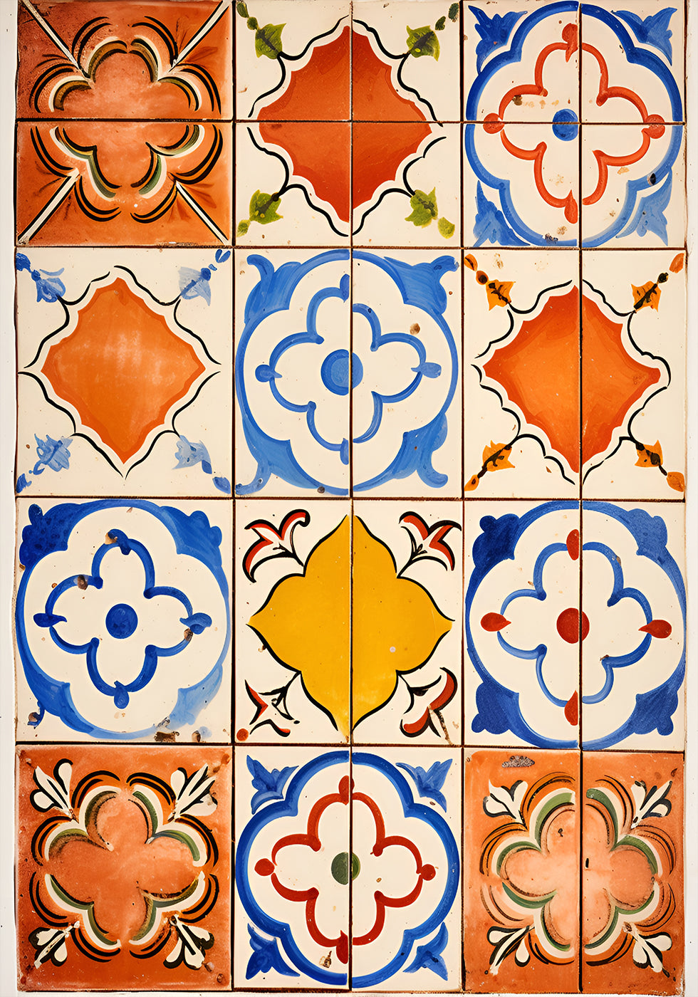 Poster mit mediterranen Vintage-Fliesen und buntem Keramikmuster - Posterbox.dk