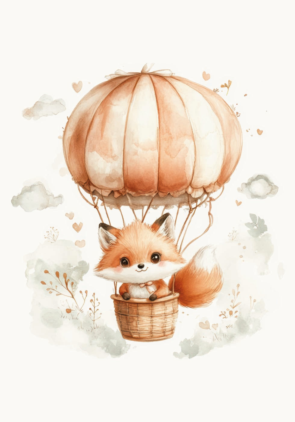 Aquarell-Babyfuchs auf einem Ballon-Poster - Posterbox.dk