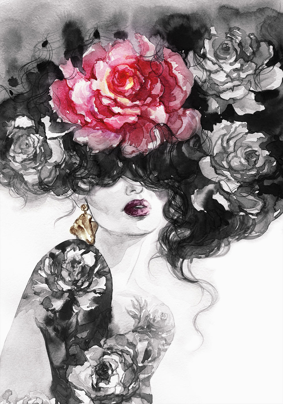 Aquarell Frau mit Blumen Nr. 2 Poster - Posterbox.dk
