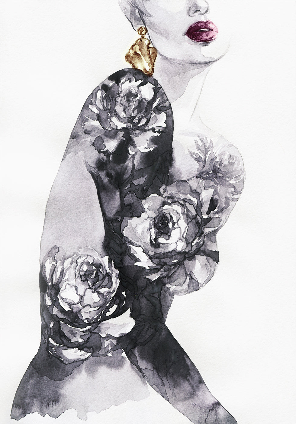 Aquarell Frau mit Blumen Poster - Posterbox.dk