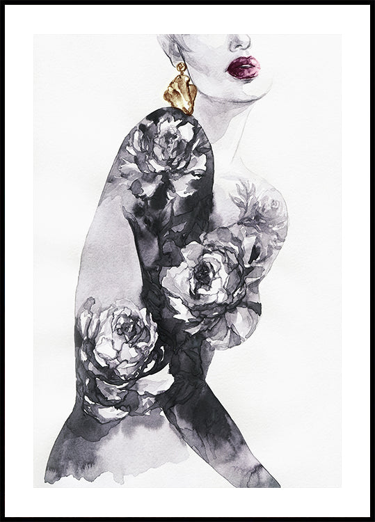Aquarell Frau mit Blumen Poster - Posterbox.dk