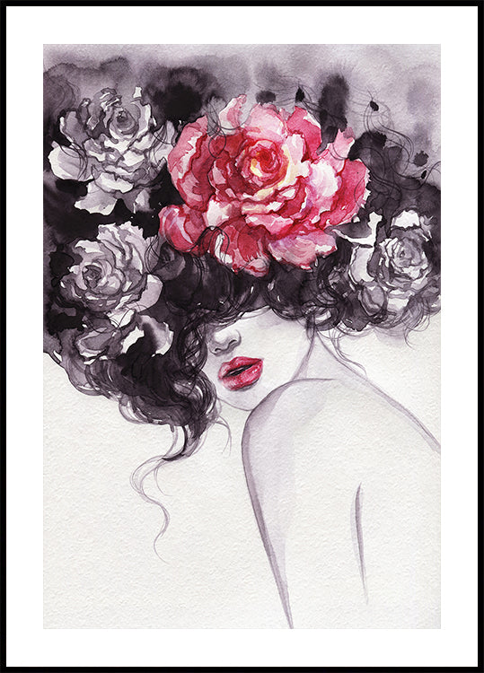 Aquarell Frau mit Blumen Poster - Posterbox.dk