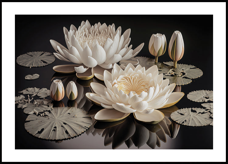 Poster mit weißen Lotusblumen - Posterbox.dk