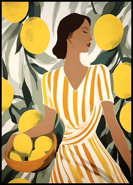 Frau mit Zitronen, modernes mediterranes Poster - Posterbox.dk