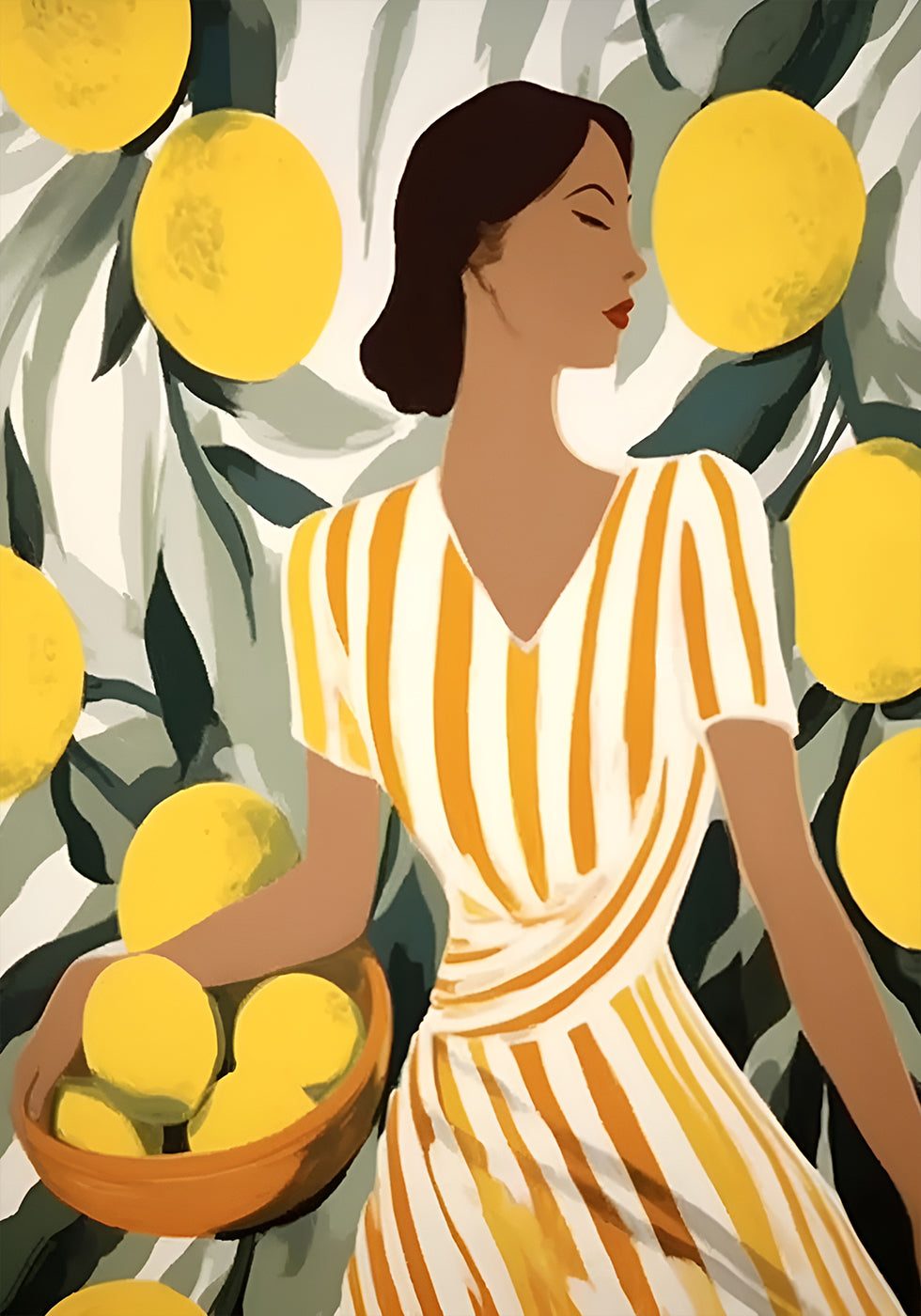 Frau mit Zitronen, modernes mediterranes Poster - Posterbox.dk