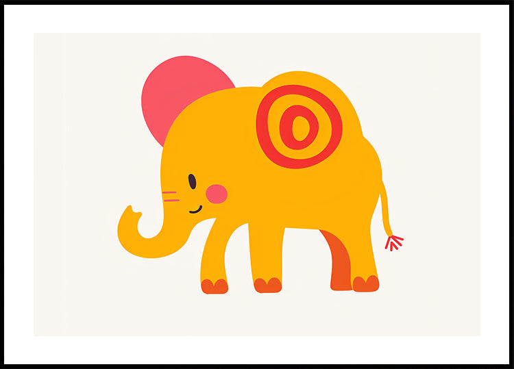 Gelber Elefant mit rosa Ohren, fröhliches Poster – Posterbox.dk