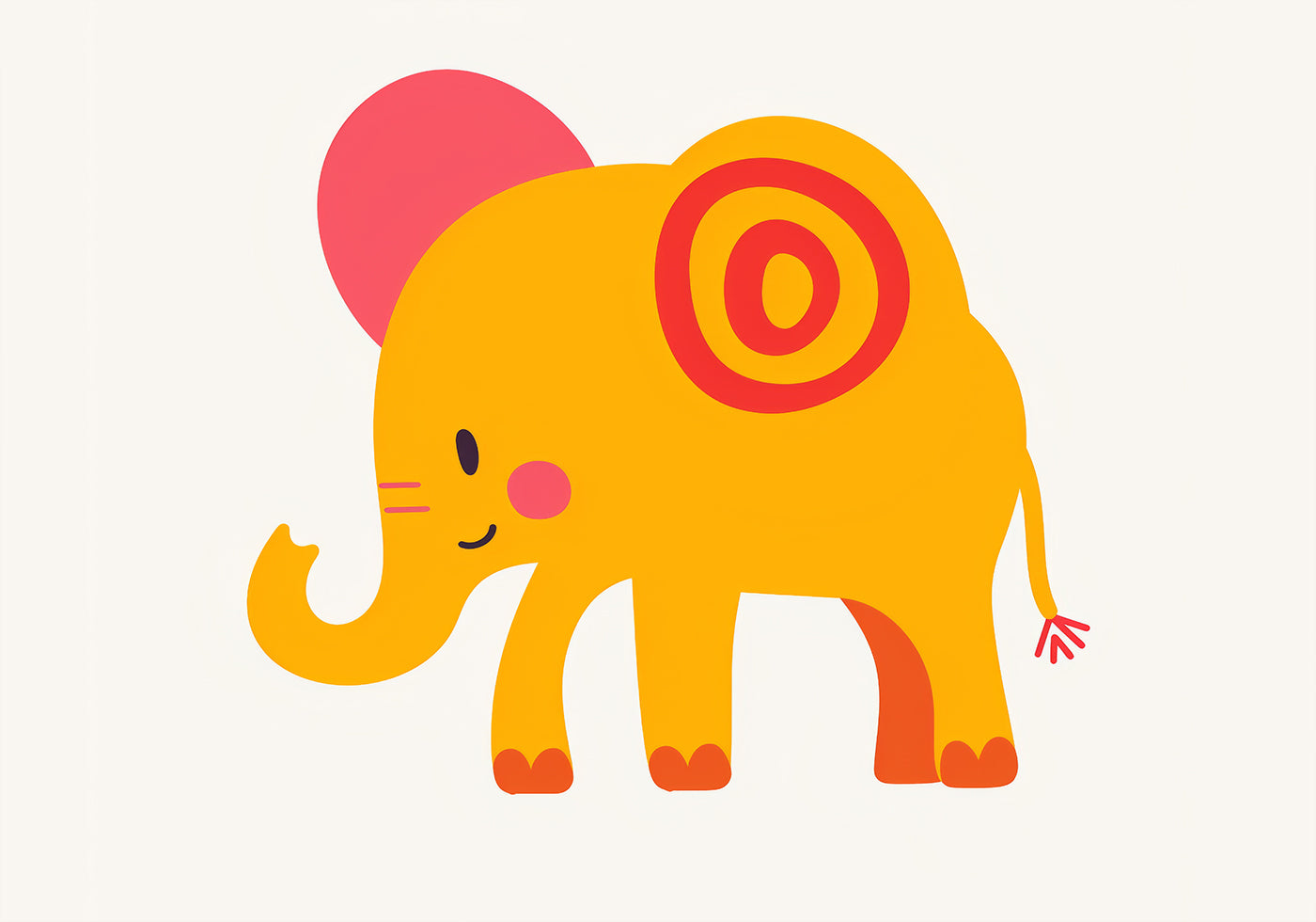 Gelber Elefant mit rosa Ohren, fröhliches Poster – Posterbox.dk