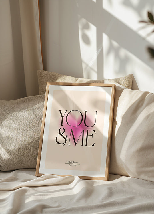 Du & ich, rosa Herz, personalisiertes Paarposter - Posterbox.dk
