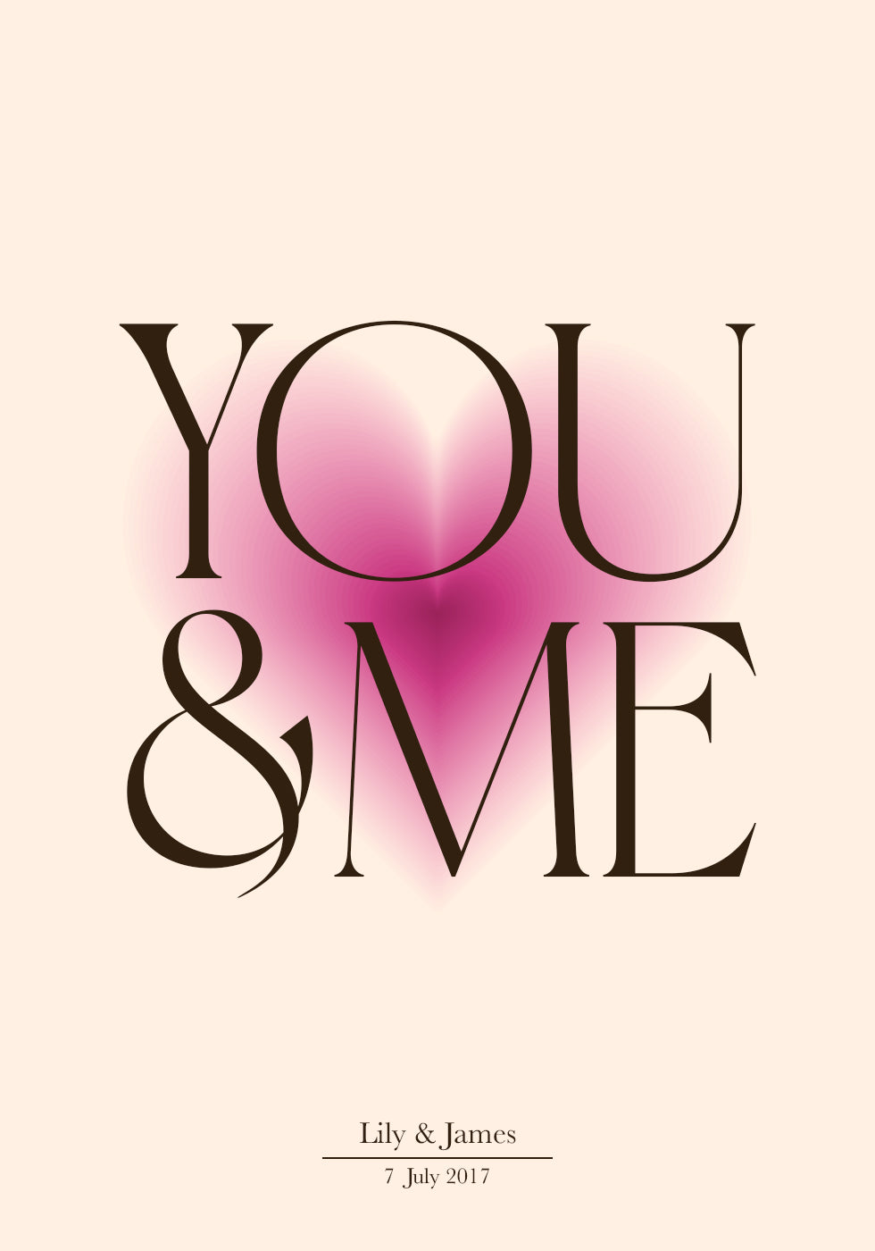 Du & ich, rosa Herz, personalisiertes Paarposter - Posterbox.dk