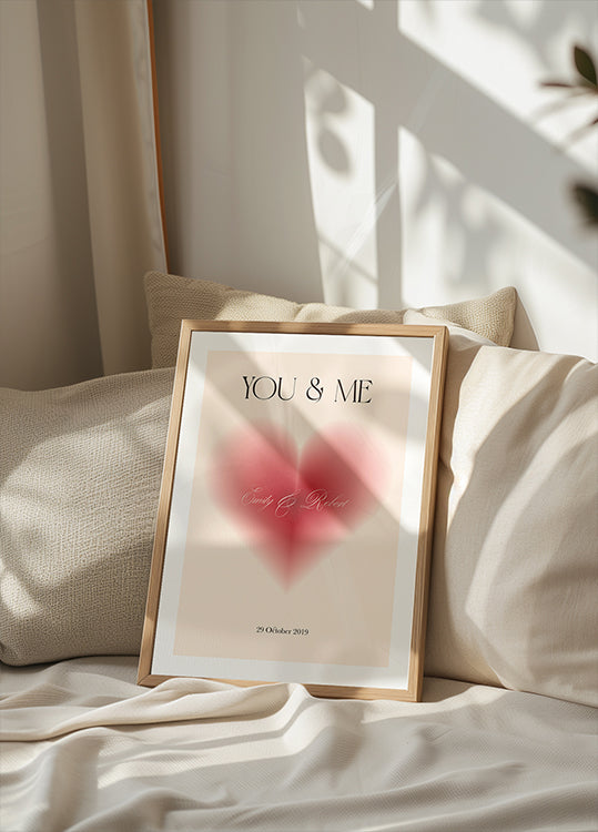 Du & Ich, Romantisches Herz, personalisiertes Liebesdruck-Poster - Posterbox.dk