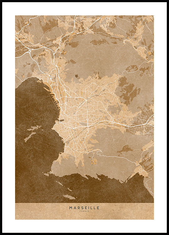 Sepia vintage map of Marseille France Plakat - Posterbox