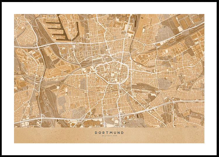 Sepia vintage map of Dortmund Germany Plakat - Posterbox