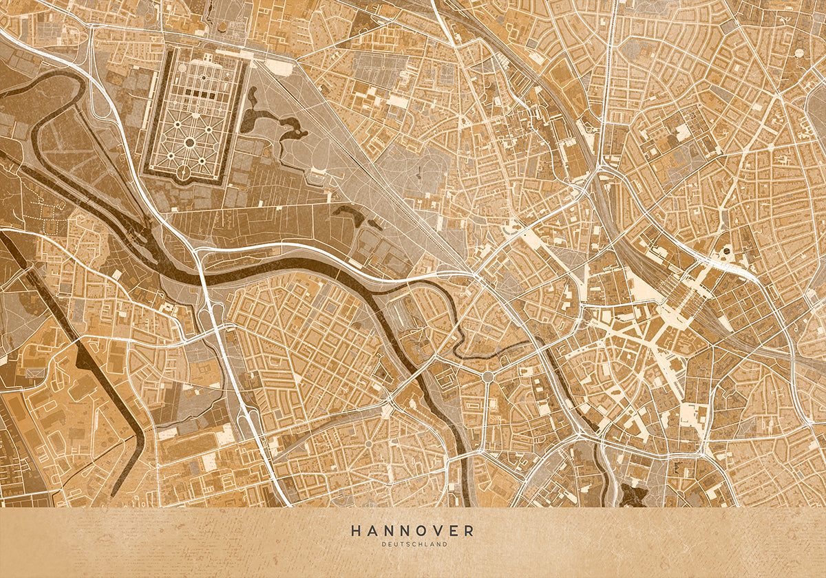 Sepia vintage map of Hannover downtown Germany Plakat - Posterbox
