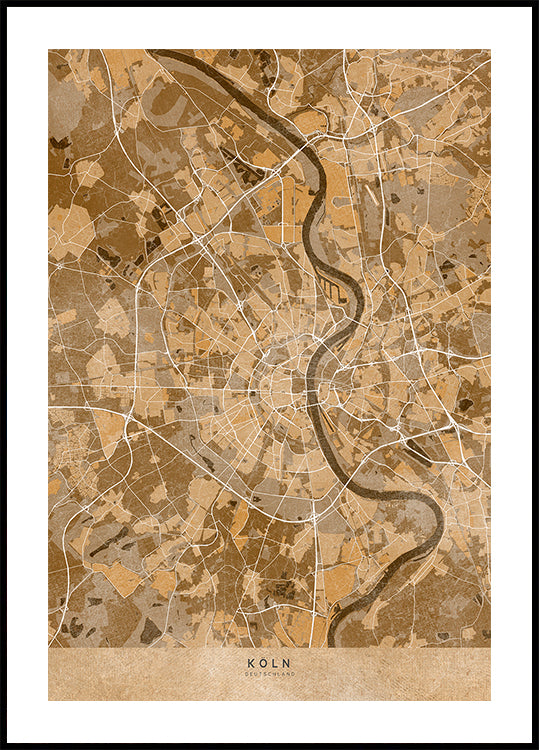 Sepia vintage map of Köln Germany Plakat - Posterbox