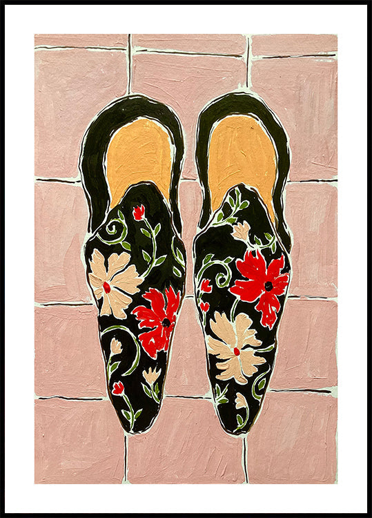 Black Shoes On Pink Tiles Plakat - Posterbox