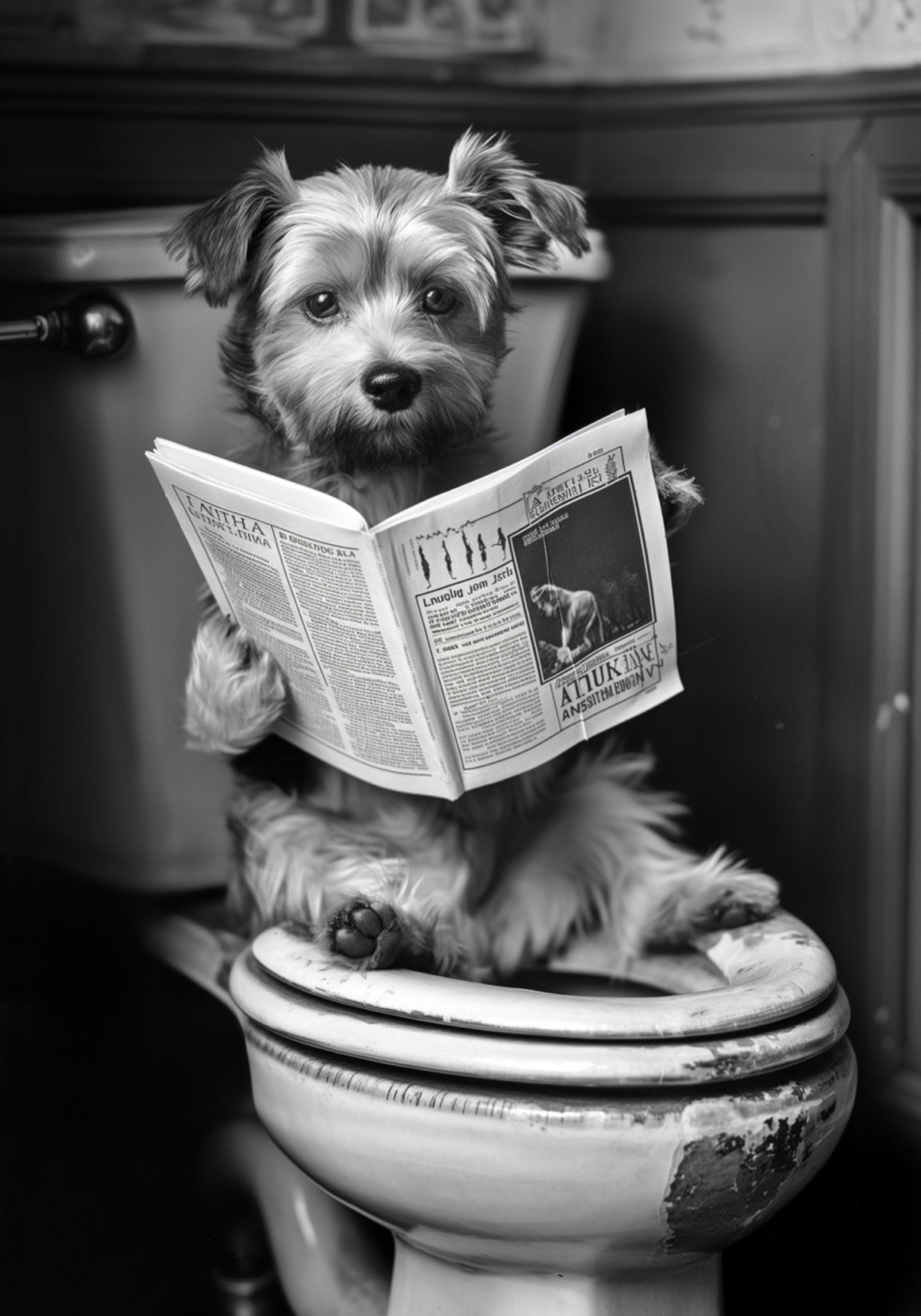 Lustiger Hund auf der Toilette