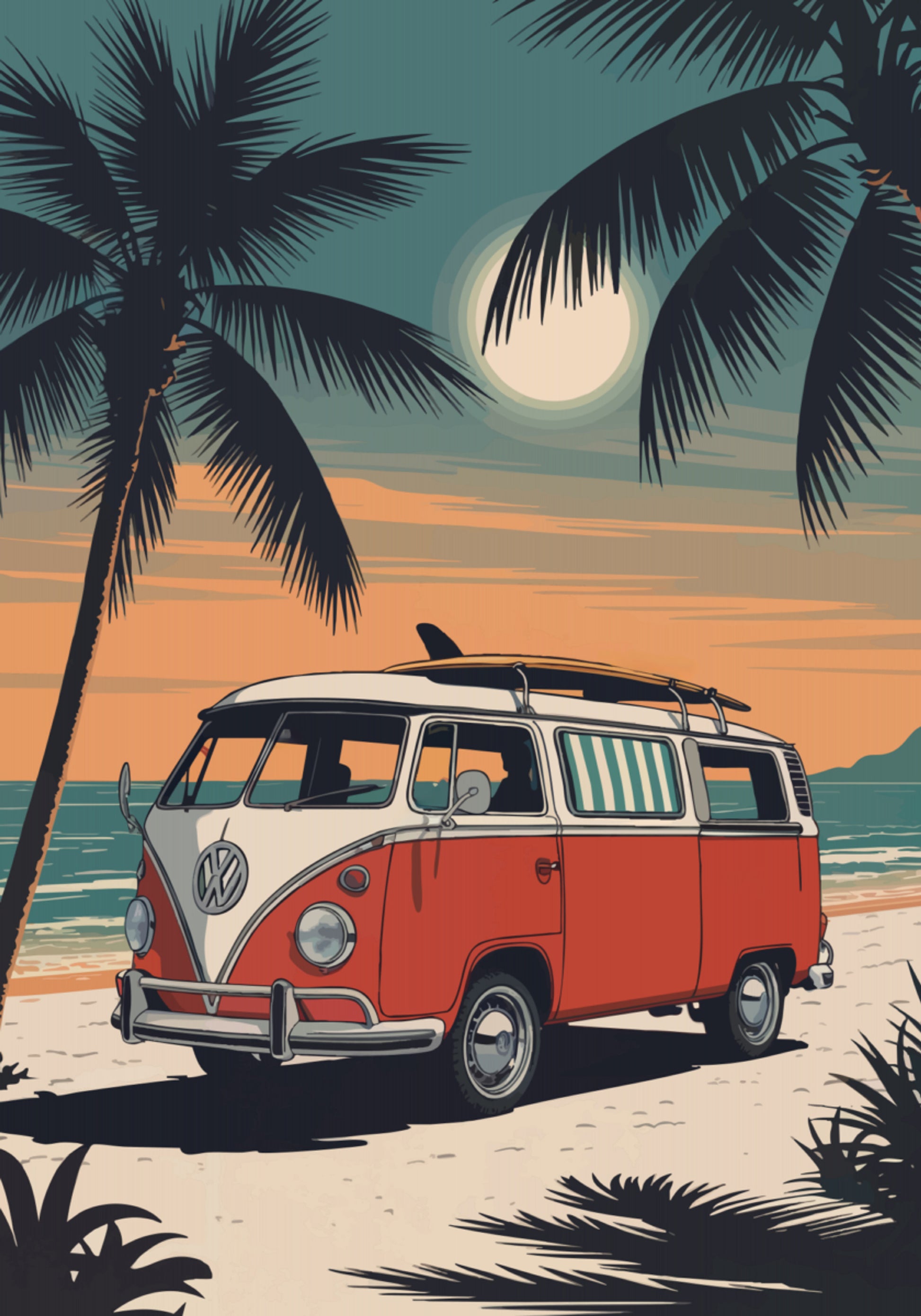 Vintager Strand-Van-Sonnenuntergang