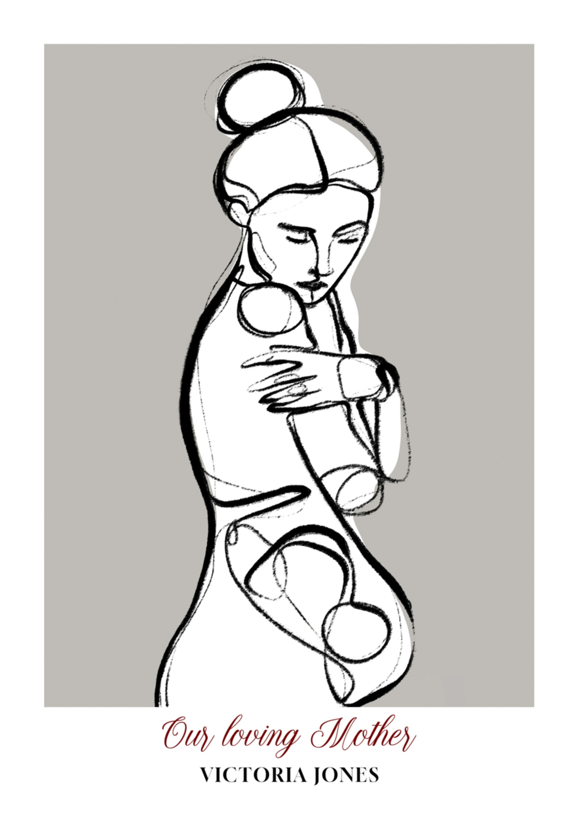 Minimalistische Linienkunst einer Frau in Selbstumarmungen