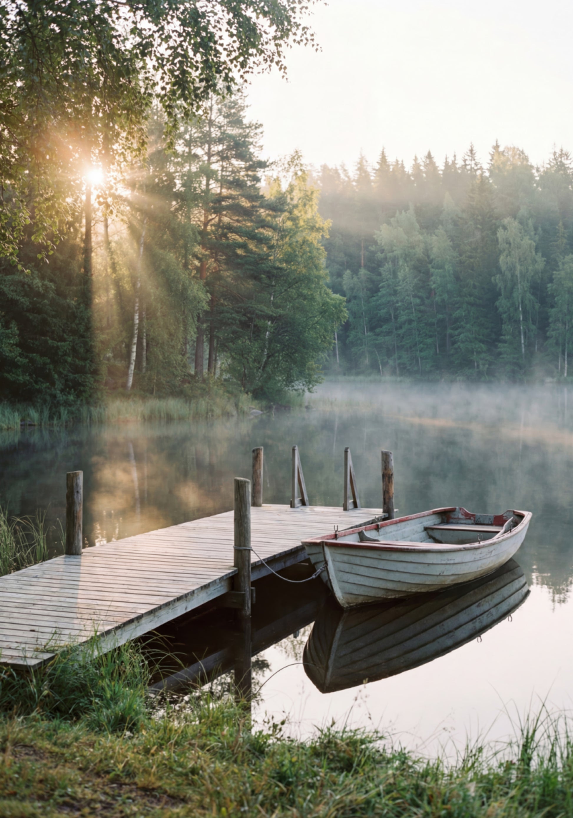 Misty Morning Lake Boat
