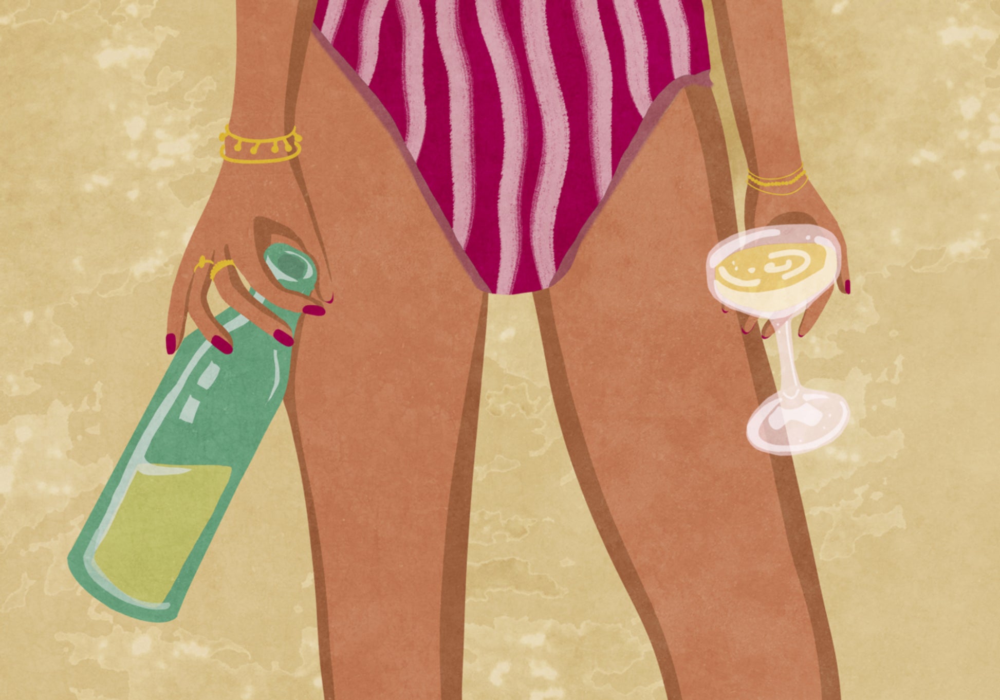 Mädchen mit Wein am Strand