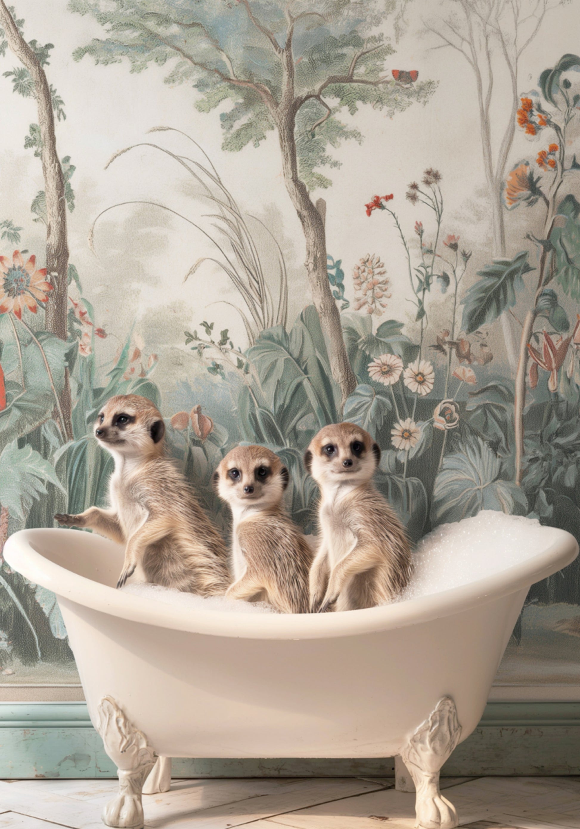 Badezeit mit drei Erdmännchen
