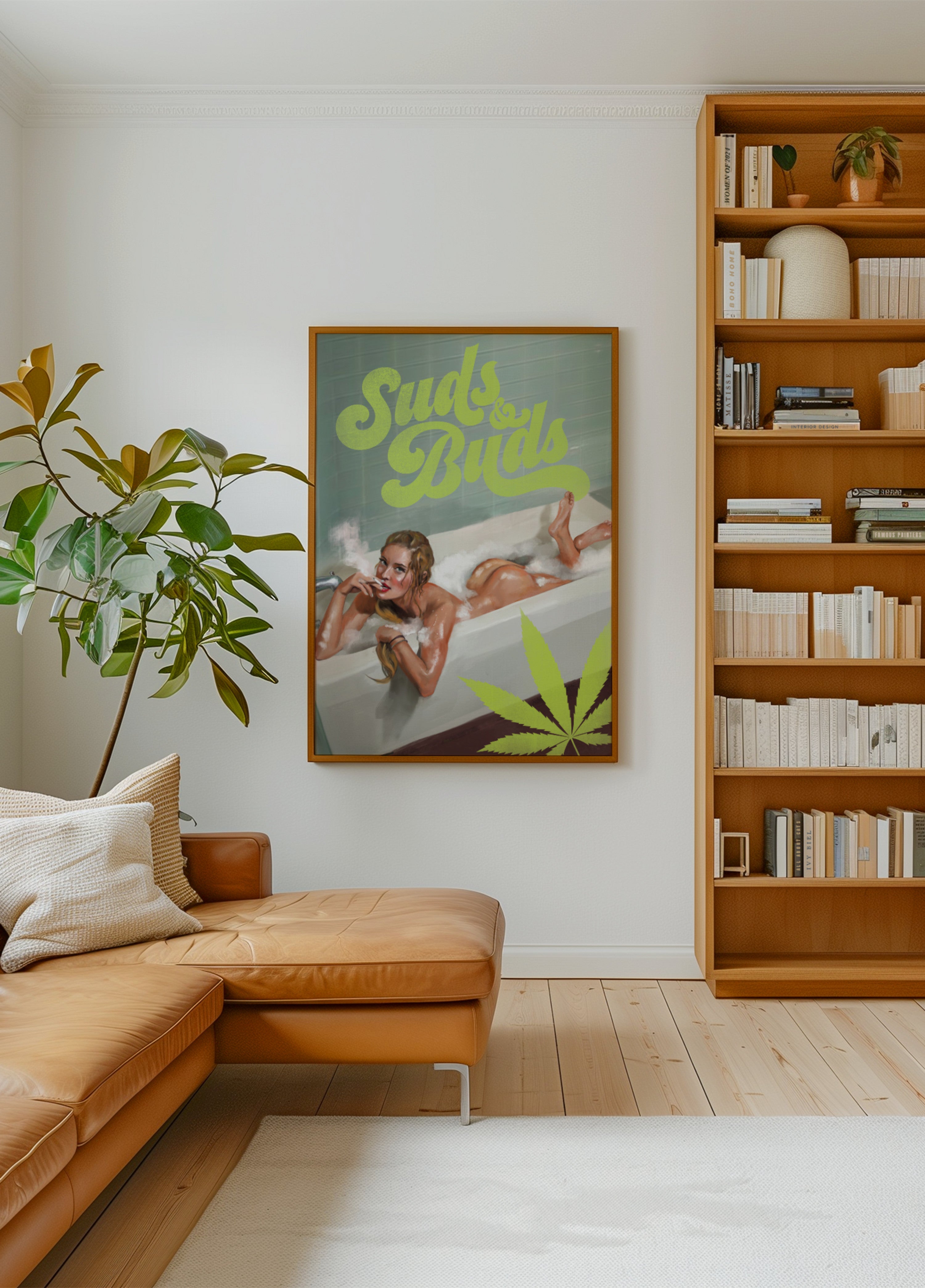 Suds Buds Sexy Mädchen raucht Cannabis-Joint im Bad